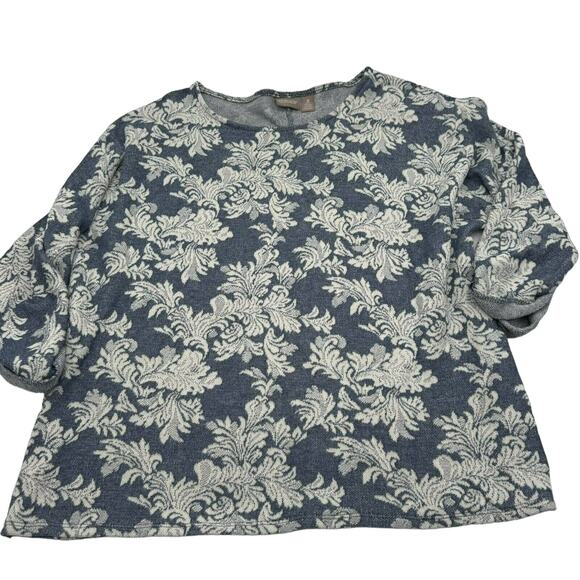 Chicos 3/XL 3/4 tab sleeve‎ pullover tunic tight knit sweater blue white pattern - Picture 3 of 8